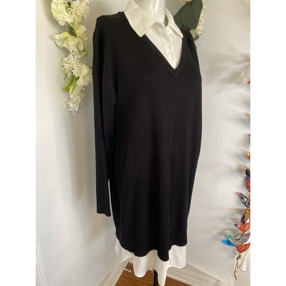 Rio & Rian Black Knit Midi Sweater Sz L Dress with Button Down White Blouse NWT - Picture 14 of 16